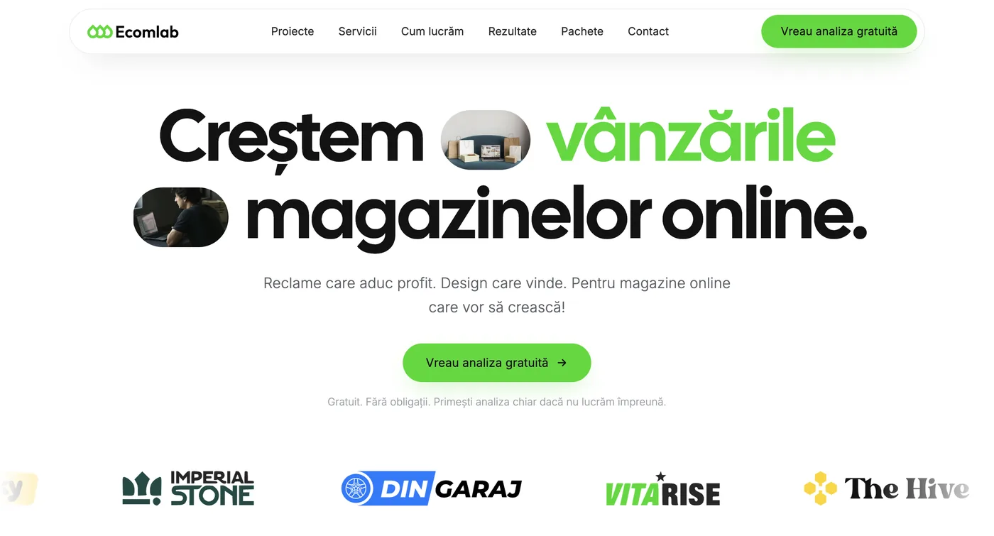 Website Ecomlab — pagină principală